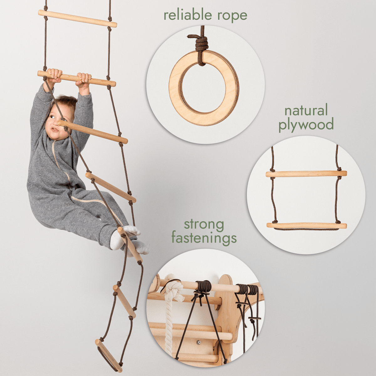 3in1 Swing & Climbing Set: Rope Ladder, Gym Rings & Disc Swing-2