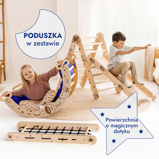 Apollo 5in1 Climbing Set: Pikler Triangle, Net, Arch, Slide Board, and Cushion for Little Astronauts-1