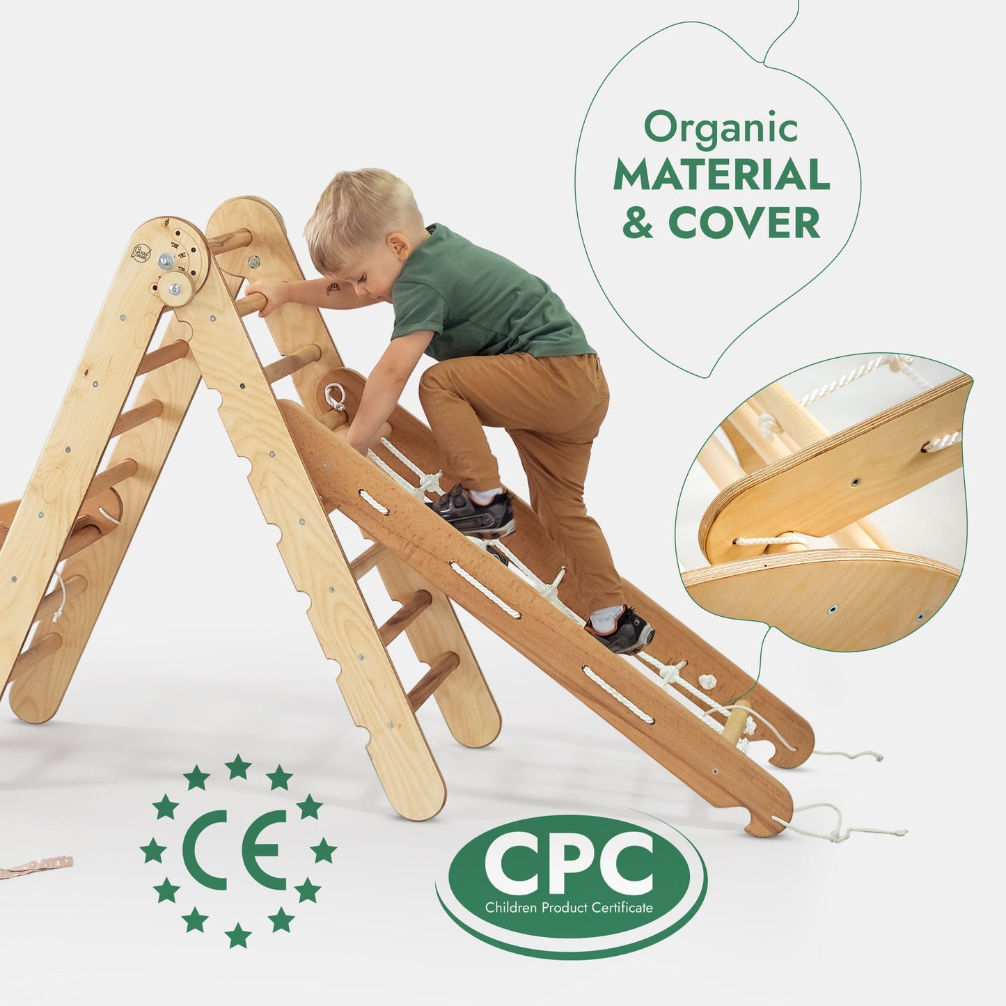 5in1 Montessori Climbing Frame: Pikler Triangle + Arch/Rocker + Slide Board/Ramp + Netting rope + Cushion-2