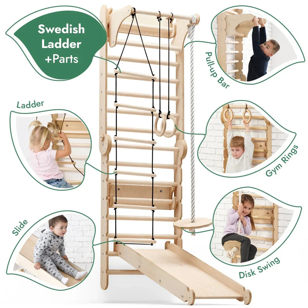 6in1 Swedish Ladder for Kids – Converts into Pikler Triangle + Slide + Swing-1