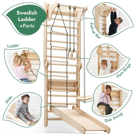 6in1 Swedish Ladder for Kids – Converts into Pikler Triangle + Slide + Swing-1