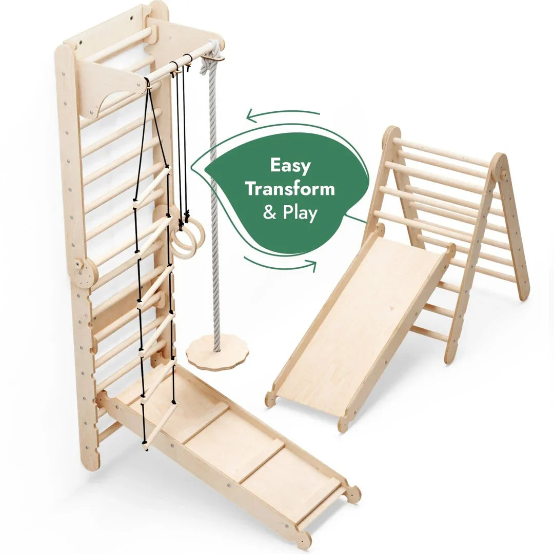 6in1 Swedish Ladder for Kids – Converts into Pikler Triangle + Slide + Swing-4