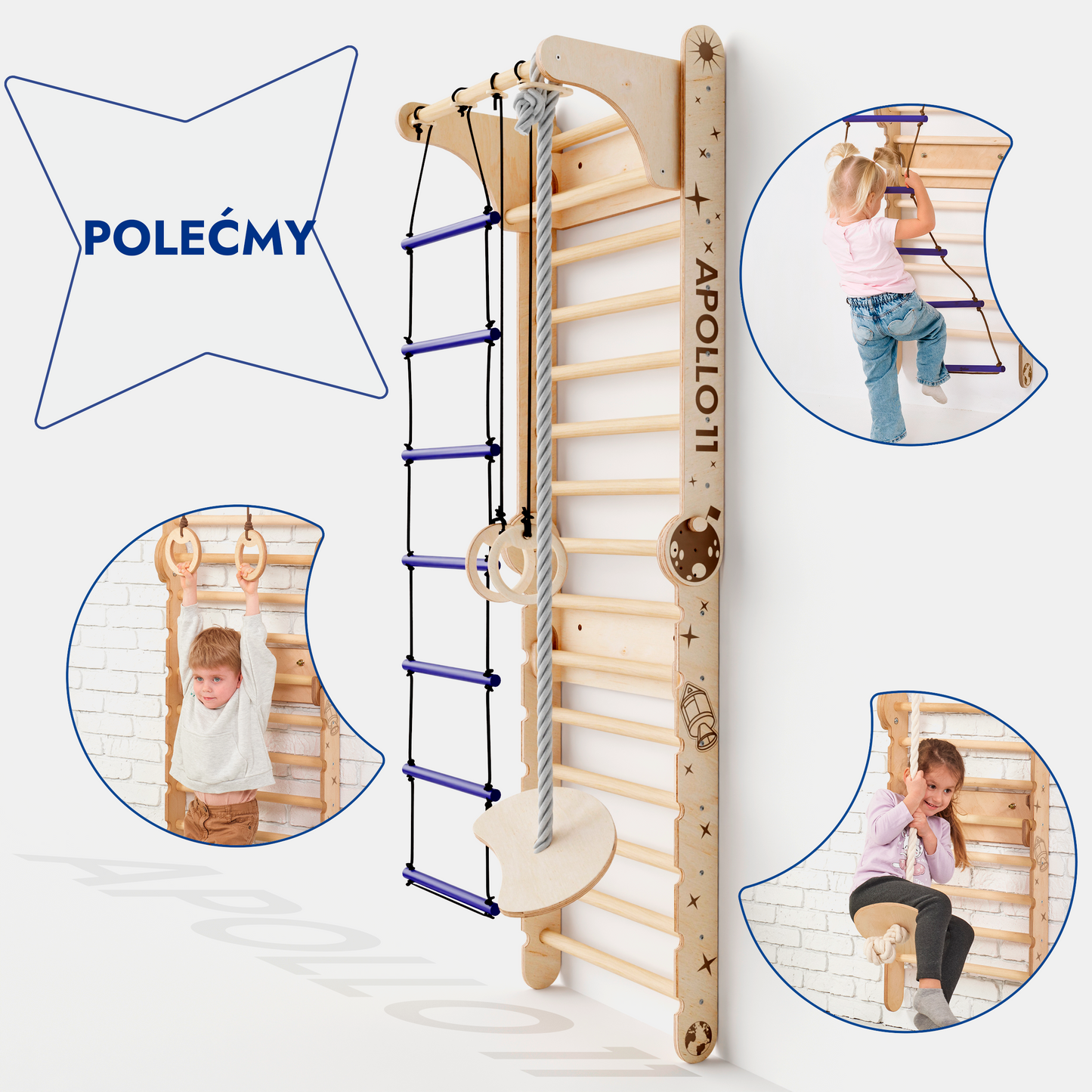 Apollo Swedish Wall / Climbing ladder for Little Austronauts + Moon swing Set + Slide Board-2